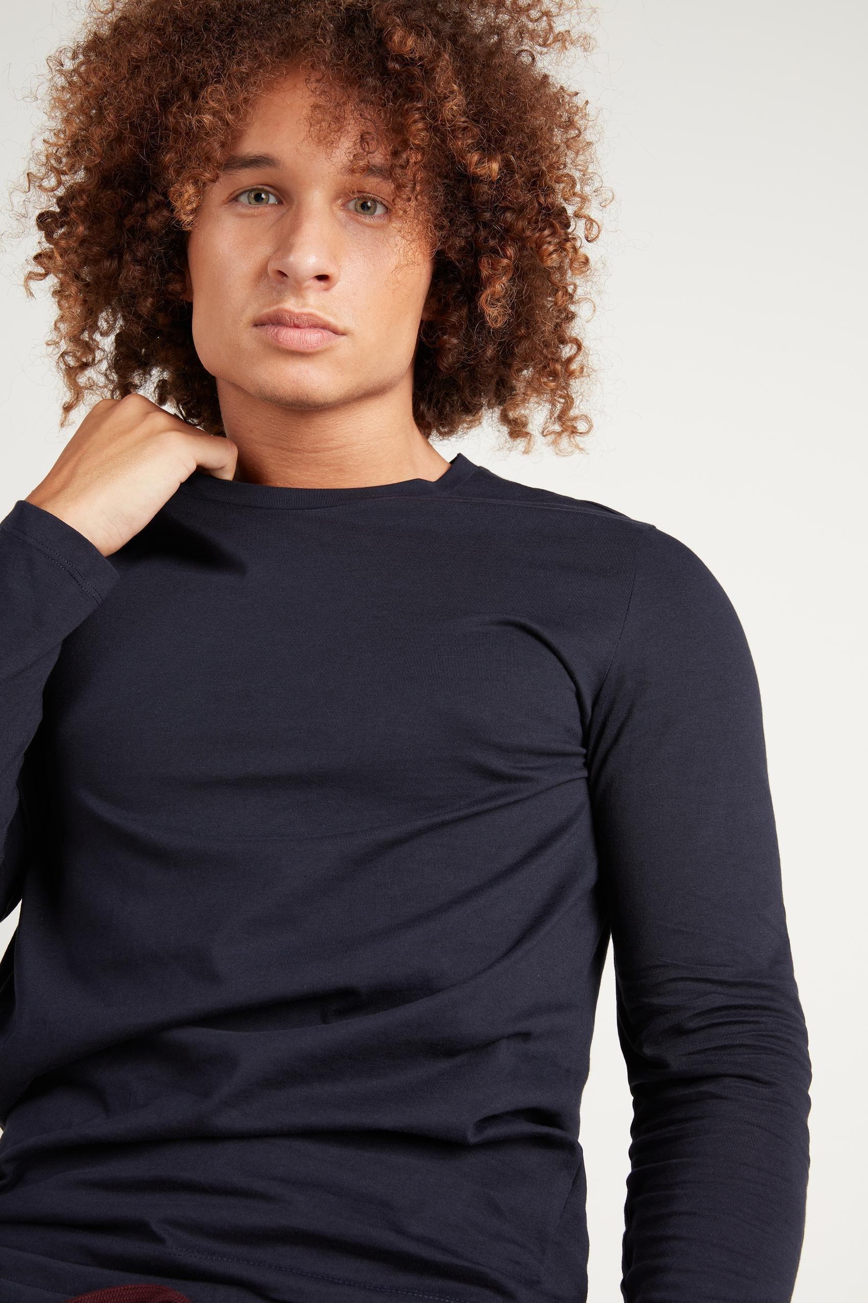 DEEP BLUE Long Sleeve Cotton Top, , large image number 0