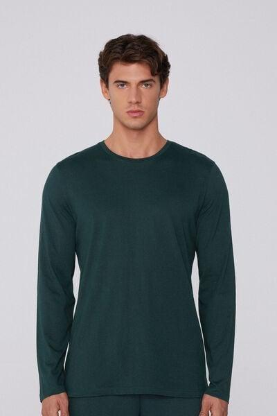 Green Long Sleeve Rounded Neck Cotton Top, 5701_132J, large image number 0