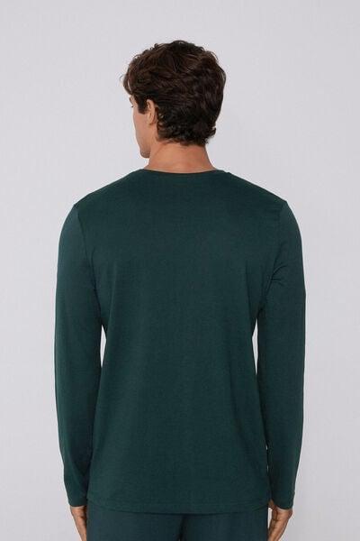 Green Long Sleeve Rounded Neck Cotton Top, 5701_132J, large image number 1