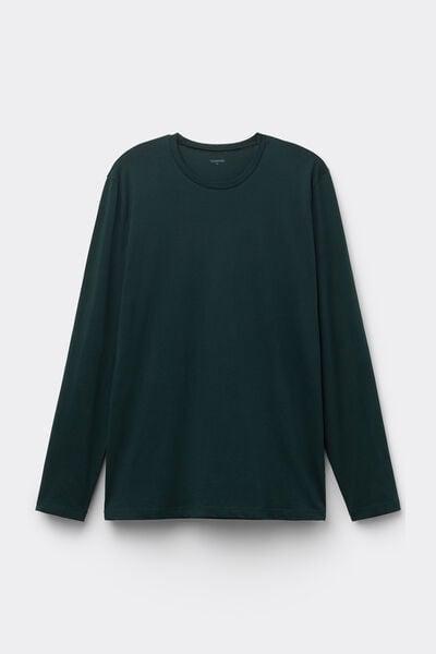 Green Long Sleeve Rounded Neck Cotton Top, 5701_132J, large image number 3