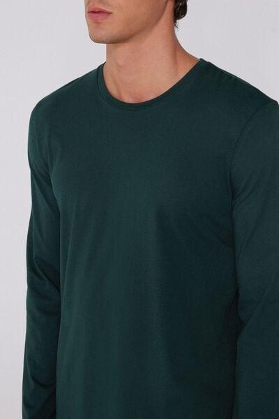 Green Long Sleeve Rounded Neck Cotton Top, 5701_132J, large image number 3