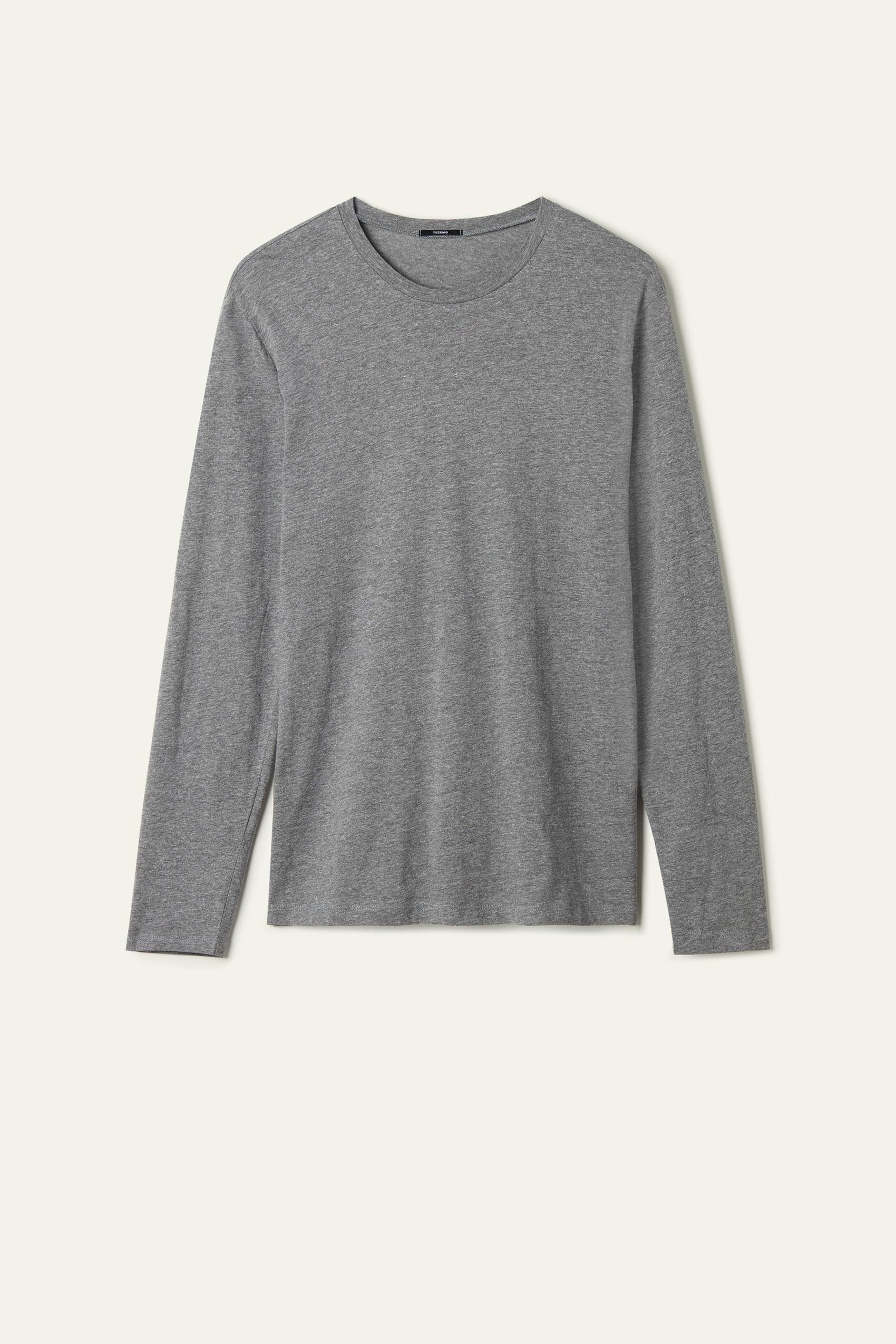 مزيج رمادي �?حمي توب طويل الأكمام من القطن ، للرجال, Charcoal Grey Blend, large image number 4