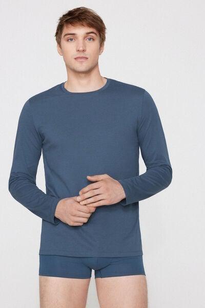 Blue Long Sleeves 100% Cotton Top, 5701_802Y, large image number 0