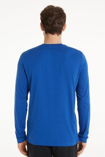 Blue Long Sleeve Rounded Neck Cotton Top, 5701_804V, large image number 2