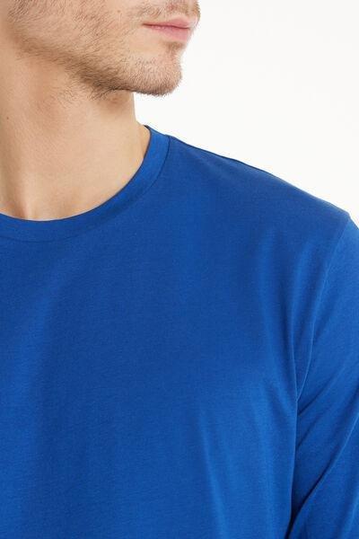 Blue Long Sleeve Rounded Neck Cotton Top, 5701_804V, large image number 3