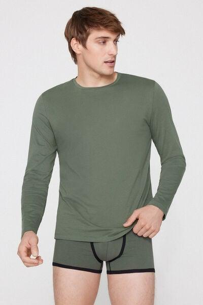 Green Long Sleeves 100% Cotton Top, 5701_920W, medium