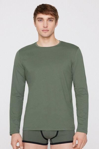 Green Long Sleeves 100% Cotton Top, 5701_920W, medium