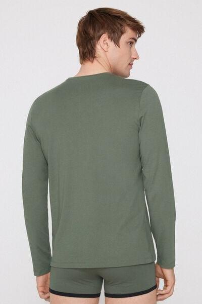 Green Long Sleeves 100% Cotton Top, 5701_920W, medium