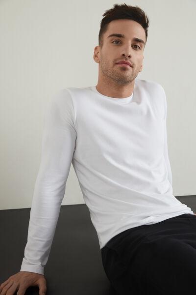 White Long-Sleeve Round-Neck Thermal Cotton Top, Men, , large image number 1