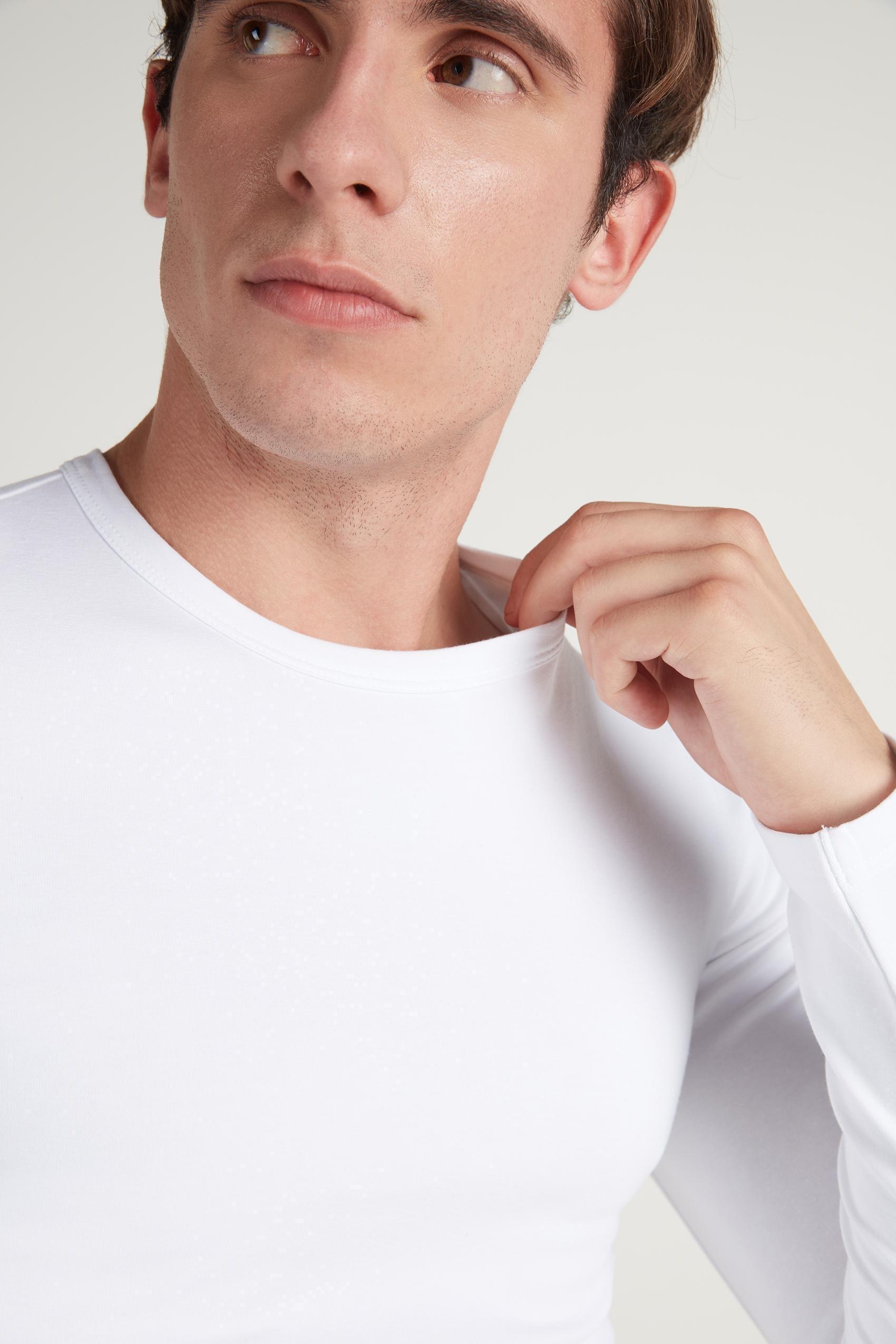 White Long-Sleeve Round-Neck Thermal Cotton Top, Men, , large image number 6
