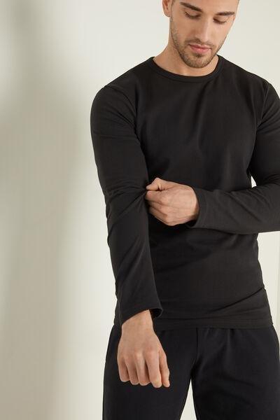 Black Long-Sleeve Round-Neck Thermal Cotton Top, Men, , large image number 1