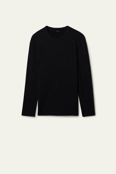 Black Long-Sleeve Round-Neck Thermal Cotton Top, Men, , large image number 4