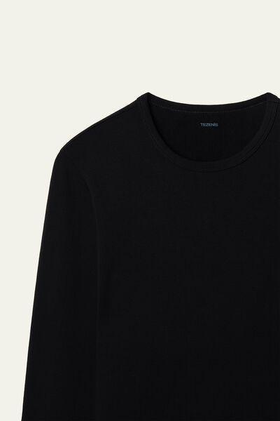 Black Round-Neck Thermal Top, Black, large image number 6