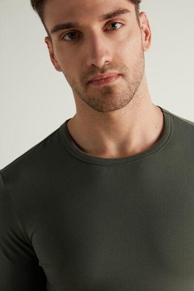 Green Long-Sleeve Round-Neck Thermal Cotton Top, 5701_068V, large image number 0