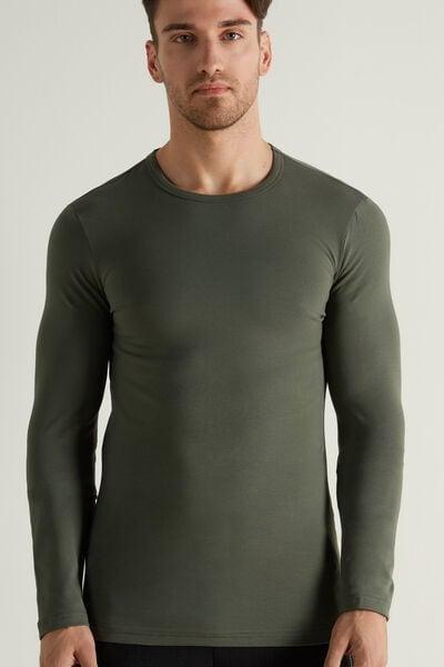 Green Long-Sleeve Round-Neck Thermal Cotton Top, 5701_068V, large image number 1