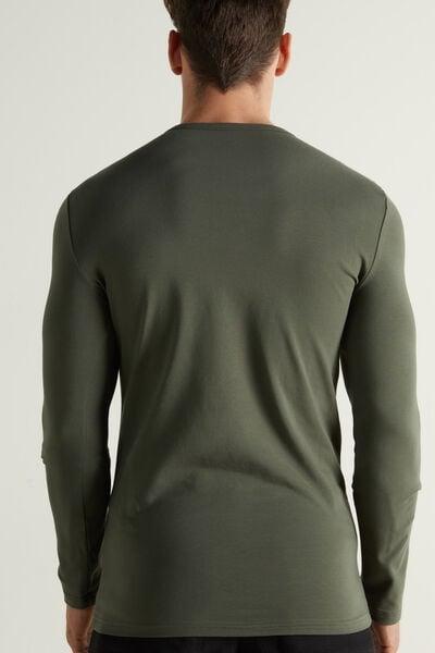 Green Long-Sleeve Round-Neck Thermal Cotton Top, 5701_068V, large image number 2