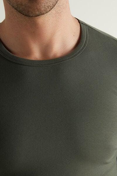 Green Long-Sleeve Round-Neck Thermal Cotton Top, 5701_068V, large image number 3