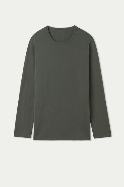 Green Long-Sleeve Round-Neck Thermal Cotton Top, 5701_068V, large image number 4