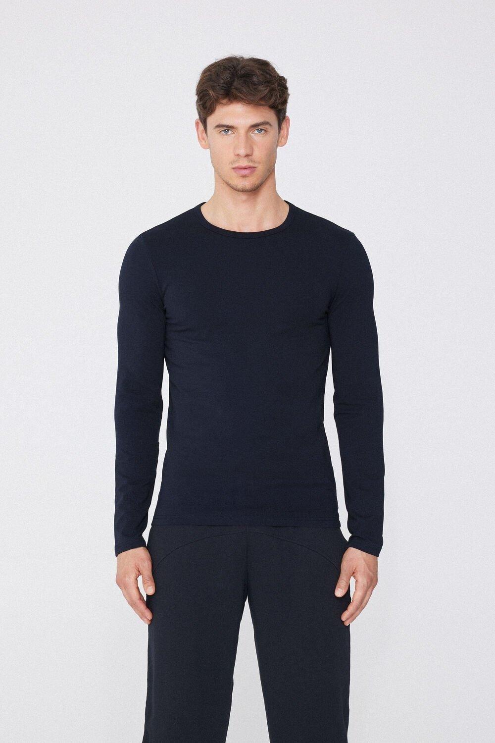 Deep Blue Long-Sleeve Round-Neck Thermal Cotton Top, Men, , large image number 0