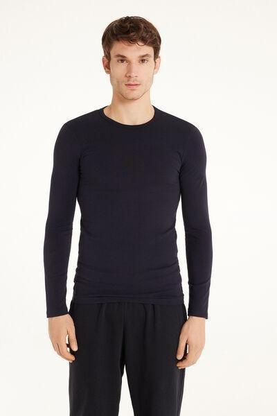 Deep Blue Long-Sleeve Round-Neck Thermal Cotton Top, Men, , large image number 1