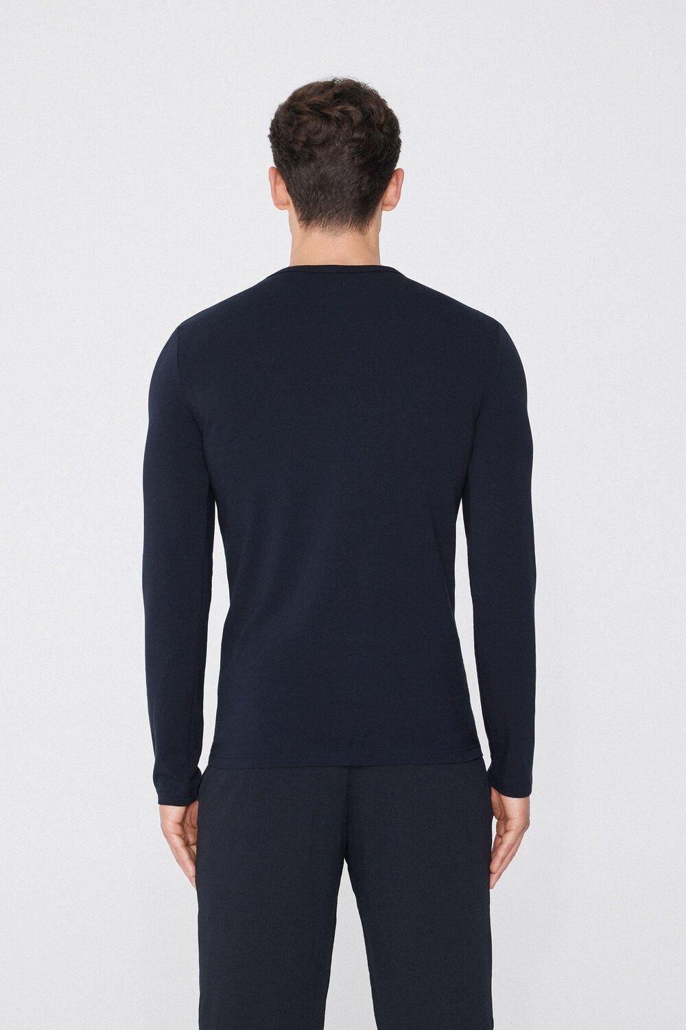 Deep Blue Long-Sleeve Round-Neck Thermal Cotton Top, Men, , large image number 2
