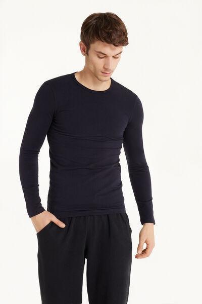 Deep Blue Long-Sleeve Round-Neck Thermal Cotton Top, Men, , large image number 3