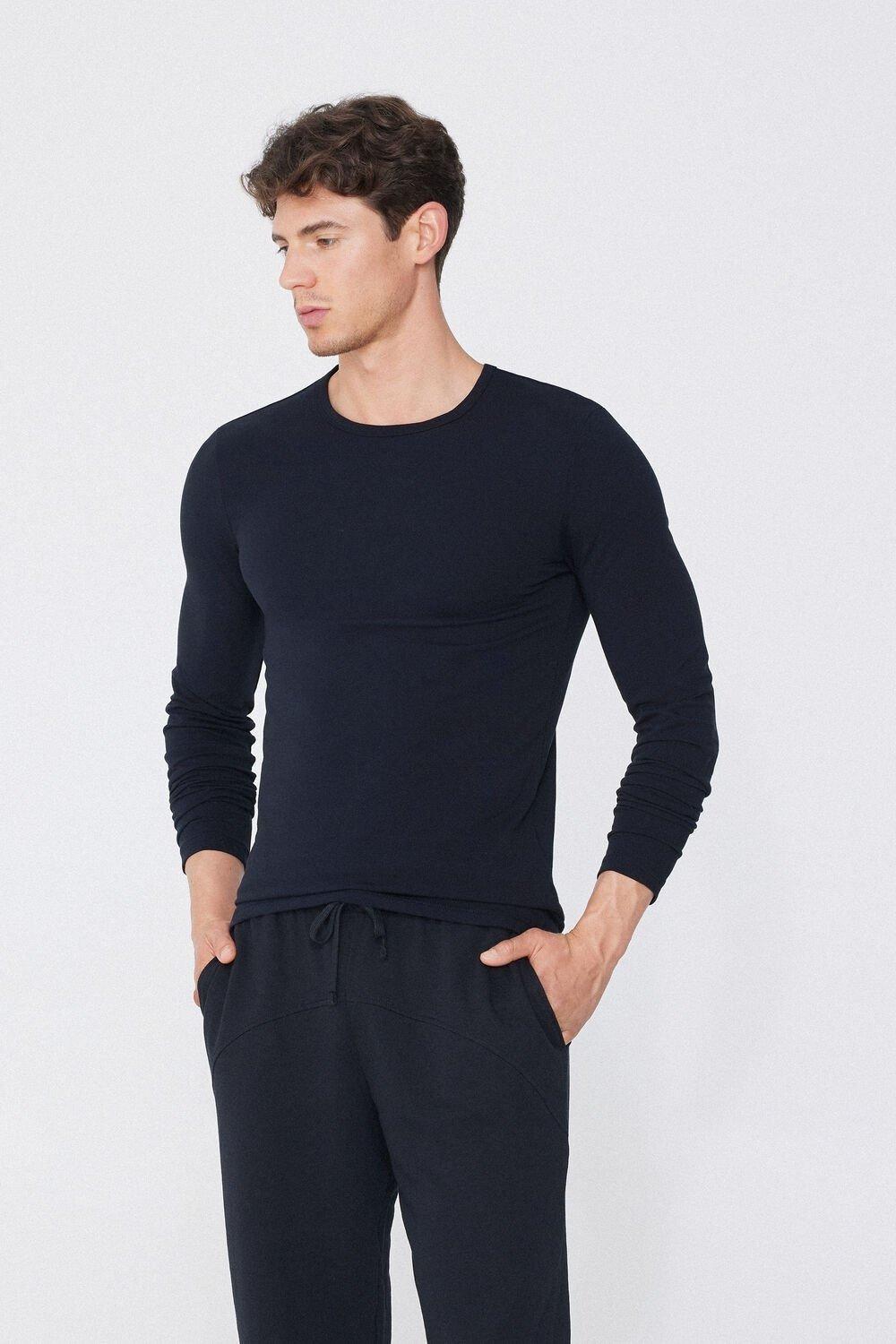 Deep Blue Long-Sleeve Round-Neck Thermal Cotton Top, Men, , large image number 4