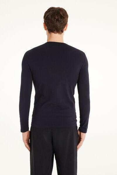 Deep Blue Long-Sleeve Round-Neck Thermal Cotton Top, Men, , large image number 5
