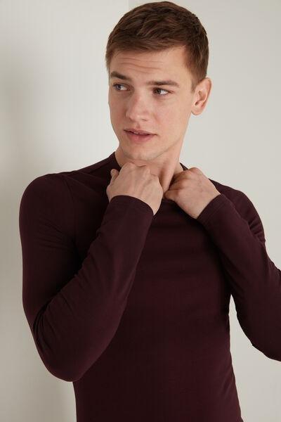 Burgundy Long-Sleeve Round-Neck Thermal Cotton Top, Dark Plum, large image number 1