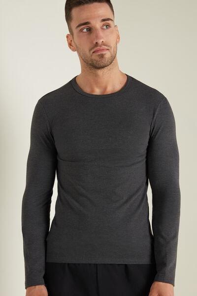 Grey Long-Sleeve Round-Neck Thermal Cotton Top, Men, , large image number 0