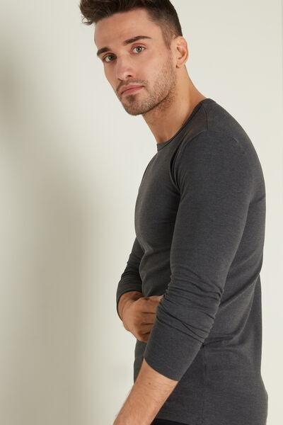 Grey Long-Sleeve Round-Neck Thermal Cotton Top, Men, , large image number 1