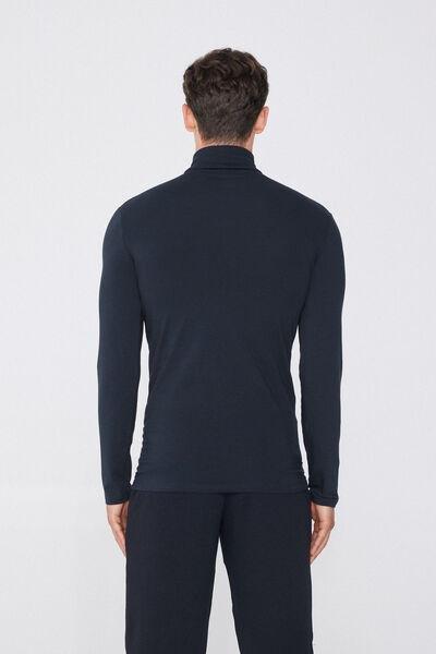 Navy Long-Sleeve High-Neck Thermal Cotton Top, Deep Blue, large image number 1