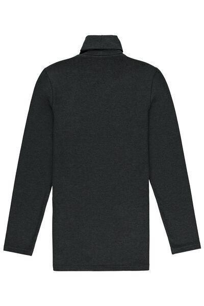 Grey Long-Sleeve High-Neck Thermal Cotton Top, Grey Blend, medium