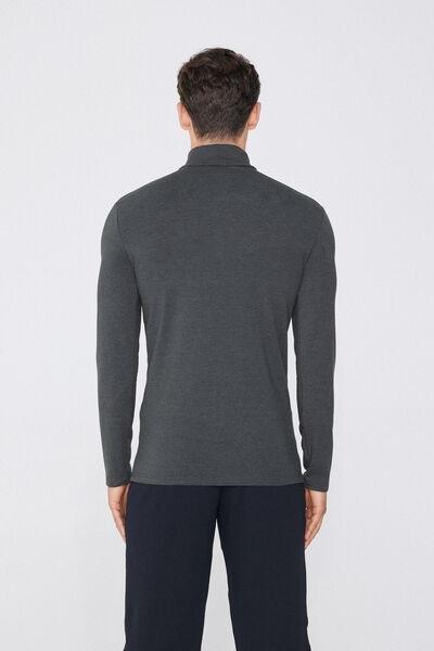 Grey Long-Sleeve High-Neck Thermal Cotton Top, Grey Blend, large image number 2