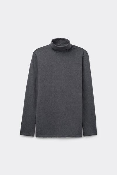 Grey Long-Sleeve High-Neck Thermal Cotton Top, Grey Blend, large image number 4