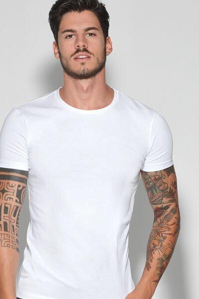 White Stretch Round-Neck T-Shirt, White, medium
