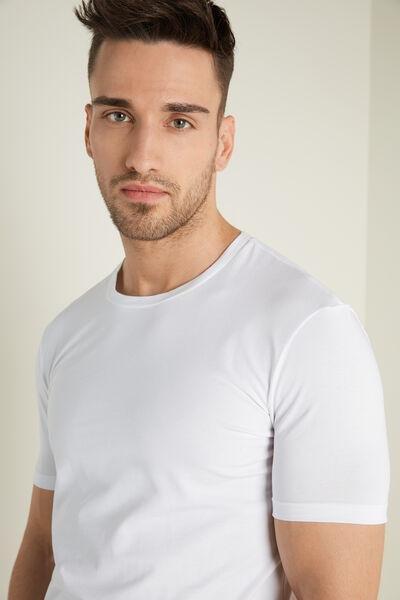 White Stretch Round-Neck T-Shirt, , large image number 2