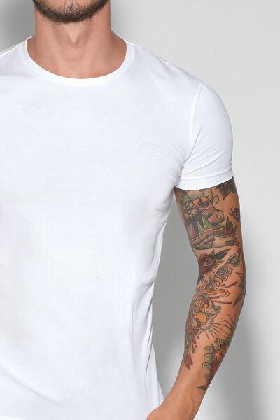 White Stretch Round-Neck T-Shirt, White, medium