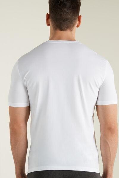 White Stretch Round-Neck T-Shirt, , large image number 3