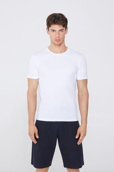 White Stretch Round-Neck T-Shirt, White, large image number 3