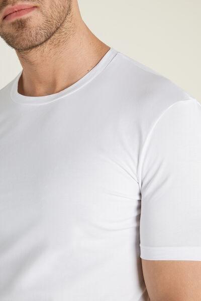 White Stretch Round-Neck T-Shirt, , large image number 5