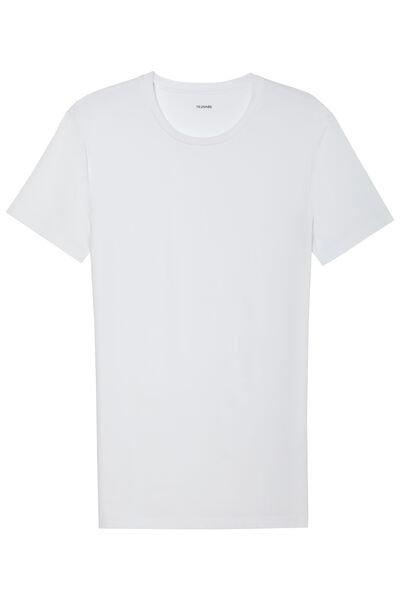 White Stretch Round-Neck T-Shirt, White, large image number 5
