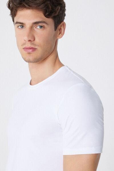 White Stretch Round-Neck T-Shirt, White, large image number 6