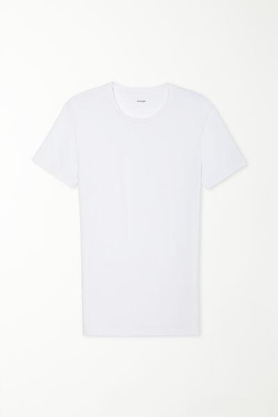 White Stretch Round-Neck T-Shirt, , large image number 7