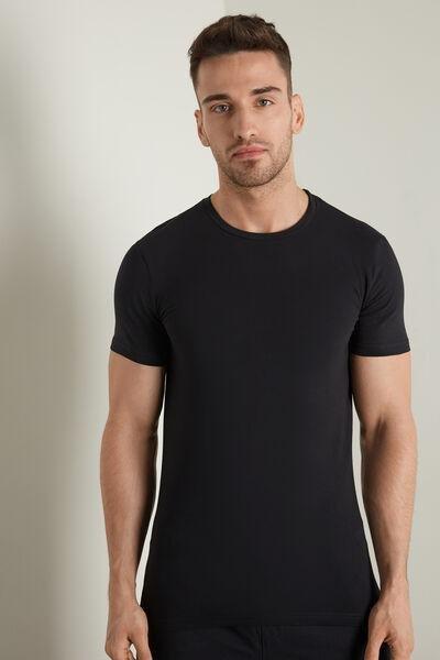 Black Stretch Round-Neck T-Shirt, , large image number 0