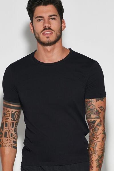 Black Stretch Round-Neck T-Shirt, , large image number 2