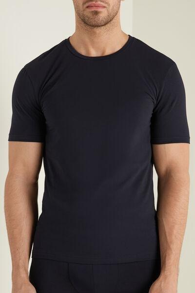Blue Stretch Round-Neck T-Shirt, , medium