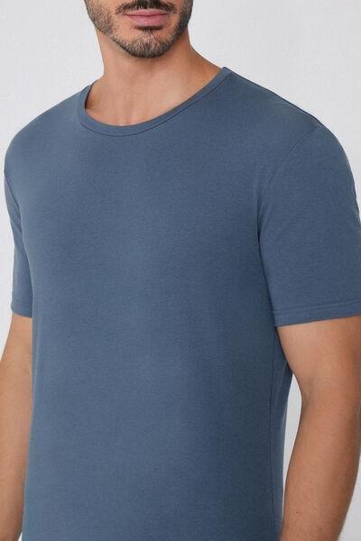 Blue Organic Stretch Cotton T-Shirt, , large image number 1