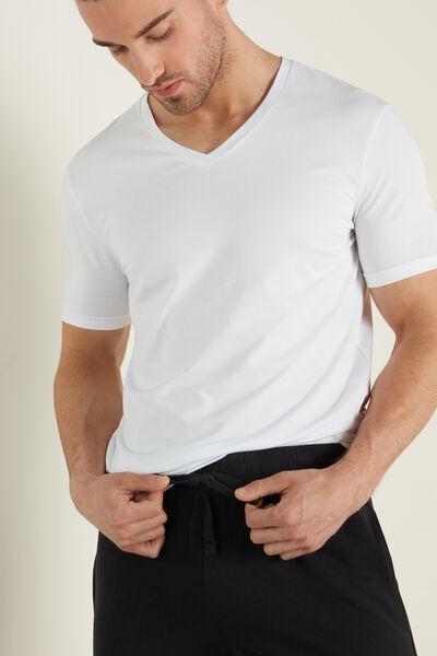 White V-Neck Stretch-Cotton T-Shirt, , large image number 1