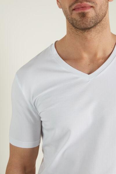 White V-Neck Stretch-Cotton T-Shirt, , large image number 3